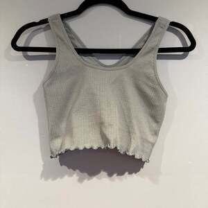 Spiritual Gangster Ribbed Crop Tank Top M/L Gray Lettuce Hem Yoga Athleisure